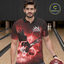 Load image into Gallery viewer, Custom Red Thunder Lightning Eagle Bowling Men Polo Shirts, Eagle Bowling Team Jerseys IPHW10147