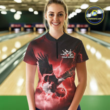 Load image into Gallery viewer, Custom Red Thunder Lightning Eagle Women Bowling Shirts, Eagle Bowling Team Jerseys IPHW10147