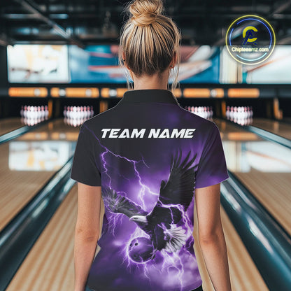 Custom Purple Thunder Lightning Eagle Women Bowling Shirts, Eagle Bowling Team Jerseys IPHW10148