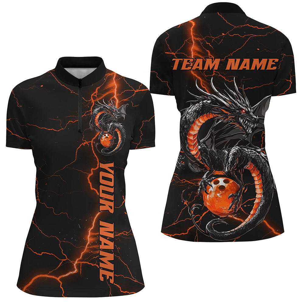 Black And Red Custom Dragon Bowling Womens Quarter-Zip Shirts, Dragon Bowling League Shirts IPHW8686