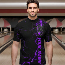 Load image into Gallery viewer, Black And Purple Custom Dragon Bowling Quarter-Zip Shirts For Men, Dragon Bowling League Shirts IPHW8687