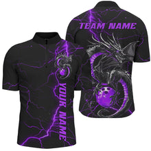 Load image into Gallery viewer, Black And Purple Custom Dragon Bowling Quarter-Zip Shirts For Men, Dragon Bowling League Shirts IPHW8687