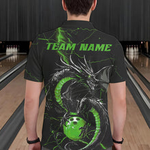 Load image into Gallery viewer, Black And Green Custom Dragon Bowling Polo Shirts For Men, Dragon Bowling League Shirts IPHW8689