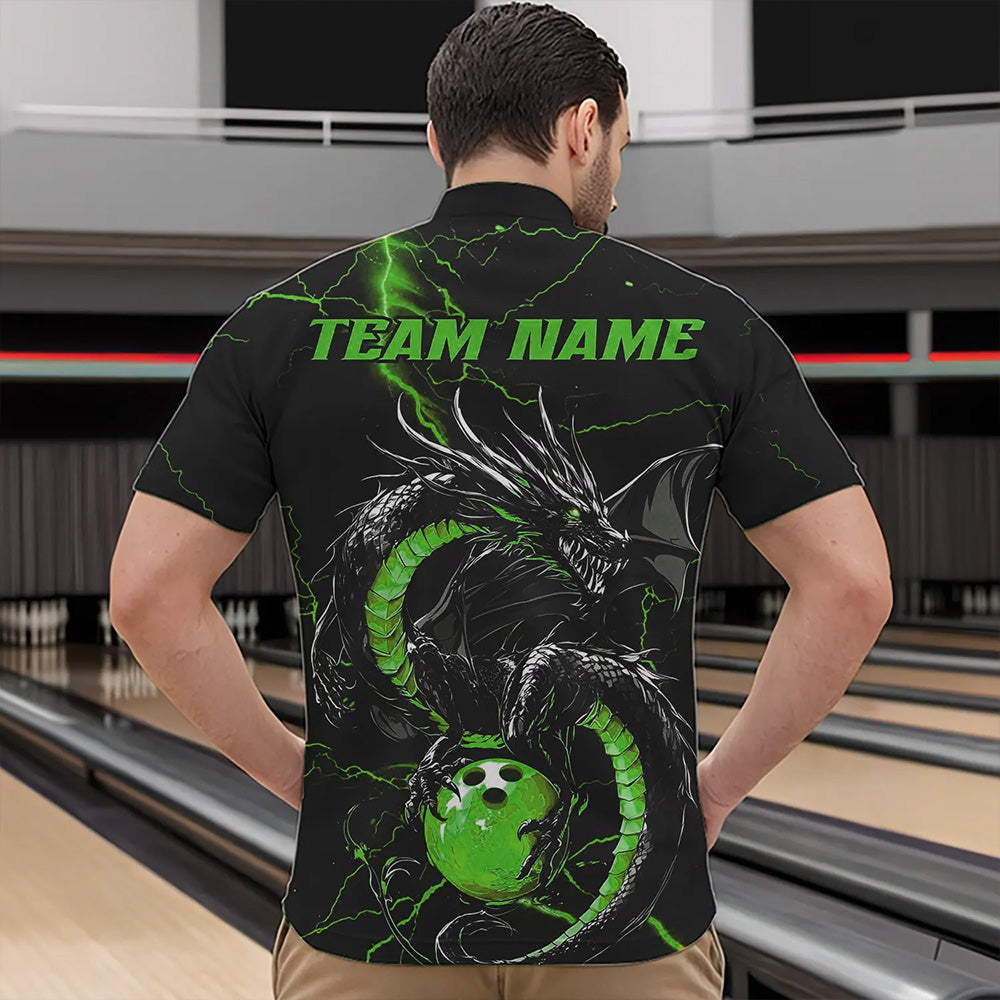 Black And Green Custom Dragon Bowling Quarter-Zip Shirts For Men, Dragon Bowling League Shirts IPHW8689