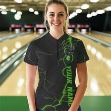 Load image into Gallery viewer, Black And Green Custom Dragon Bowling Womens Quarter-Zip Shirt, Dragon Bowling League Shirt IPHW8689