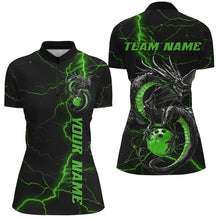 Load image into Gallery viewer, Black And Green Custom Dragon Bowling Womens Quarter-Zip Shirt, Dragon Bowling League Shirt IPHW8689