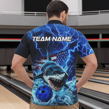 Load image into Gallery viewer, Custom Blue Lightning Patriotic Shark Bowling Team Men Quarter-Zip Shirts, US Flag Bowling Shirt IPHW8943
