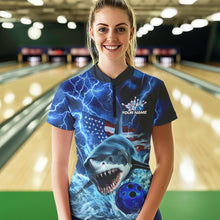 Load image into Gallery viewer, Custom Blue Lightning Patriotic Shark Bowling Women Quarter-Zip Shirt US Flag Bowling Shirt IPHW8943