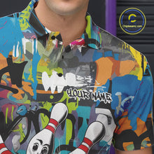 Load image into Gallery viewer, Custom Funny Graffity Bowling Polo Shirts For Men, Bowling Team Shirt IPHW9381