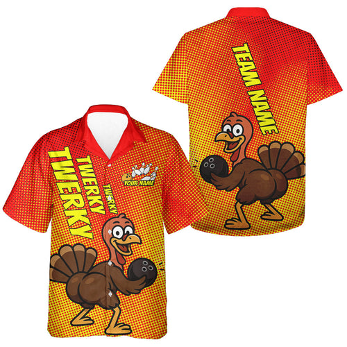 Custom Funny Twerky Turkey Bowling Hawaiian Shirts For Men And Women, Thanksgiving Bowling Shirt IPHW9764