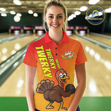 Load image into Gallery viewer, Custom Funny Twerky Turkey Bowling Polo Shirts For Women, Thanksgiving Bowling Shirt IPHW9764