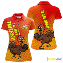 Load image into Gallery viewer, Custom Funny Twerky Turkey Bowling Polo Shirts For Women, Thanksgiving Bowling Shirt IPHW9764