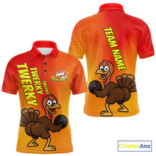 Load image into Gallery viewer, Custom Funny Twerky Turkey Bowling Polo Shirts For Men, Thanksgiving Bowling Shirt IPHW9764