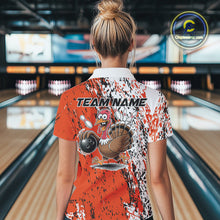 Load image into Gallery viewer, Custom Funny Orange Thanksgiving Turkey Bowling Women Polo Shirts, Turkey Bowling Jerseys IPHW9765