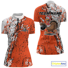 Load image into Gallery viewer, Custom Funny Orange Thanksgiving Turkey Bowling Women Quarter-Zip Shirts, Bowling Jersey IPHW9765