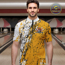 Load image into Gallery viewer, Custom Funny Yellow Thanksgiving Turkey Bowling Men Quarter-Zip Shirts, Turkey Bowling Jerseys IPHW9766