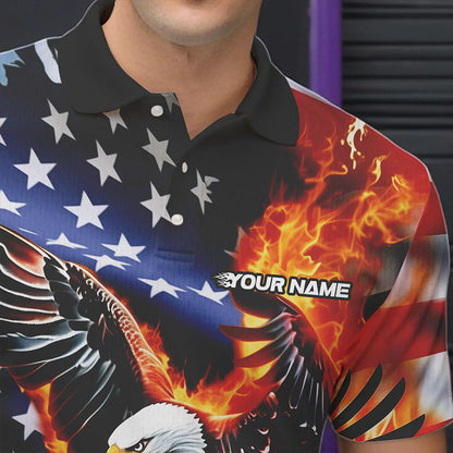 Custom USA Eagle Bowling Polo Shirts For Men, Patriotic Bowling League Shirt IPHW8451