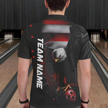 Load image into Gallery viewer, Custom Black And Red US Flag Eagle Bowling Polo Shirts For Men, Patriotic Bowling League Shirt IPHW8453
