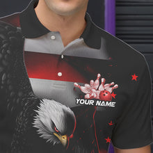 Load image into Gallery viewer, Custom Black And Red US Flag Eagle Bowling Polo Shirts For Men, Patriotic Bowling League Shirt IPHW8453