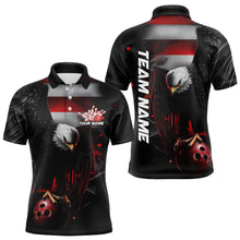 Load image into Gallery viewer, Custom Black And Red US Flag Eagle Bowling Polo Shirts For Men, Patriotic Bowling League Shirt IPHW8453