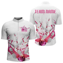 Load image into Gallery viewer, Custom White And Pink Splatter Bowling Quarter-Zip Shirts For Men, Bowling Tournament Shirt IPHW8459