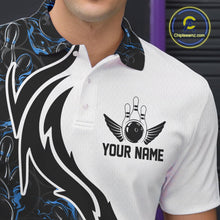 Load image into Gallery viewer, Custom Black And Blue Flame Bowling Team Shirts, Bowling League Shirt Men Bowling Jersey IPHW10545