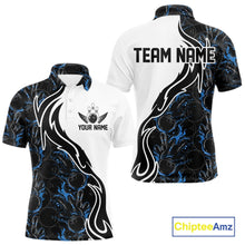 Load image into Gallery viewer, Custom Black And Blue Flame Bowling Team Shirts, Bowling League Shirt Men Bowling Jersey IPHW10545