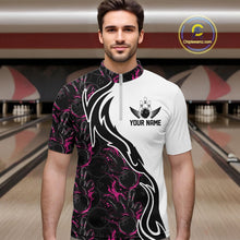 Load image into Gallery viewer, Custom Black And Pink Flame Bowling Team Shirts, Bowling League Shirt Men Bowling Jersey IPHW10546