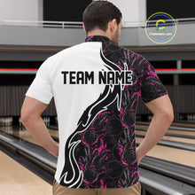 Load image into Gallery viewer, Custom Black And Pink Flame Bowling Team Shirts, Bowling League Shirt Men Bowling Jersey IPHW10546