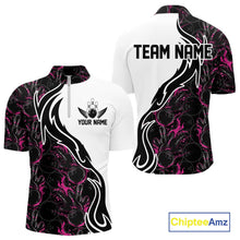 Load image into Gallery viewer, Custom Black And Pink Flame Bowling Team Shirts, Bowling League Shirt Men Bowling Jersey IPHW10546