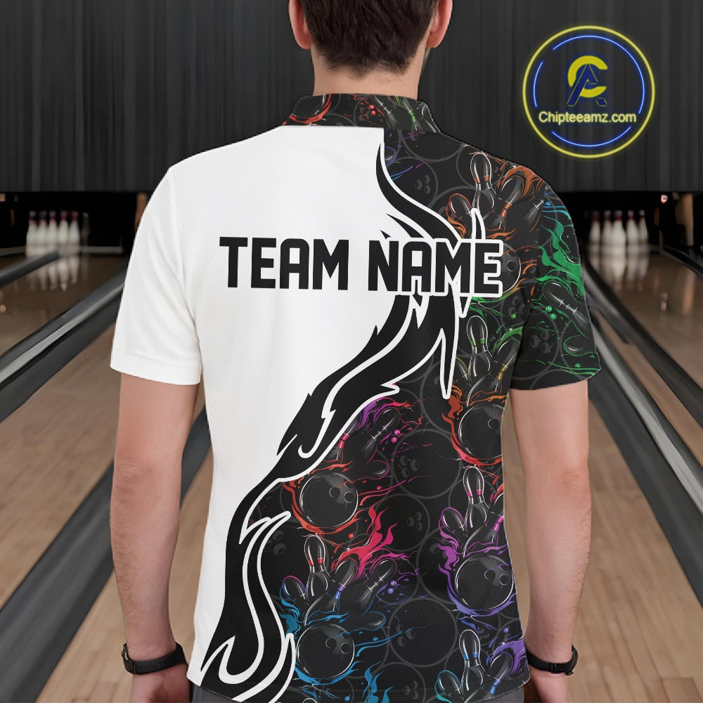 Custom Colorful Flame Bowling Team Shirts, Bowling League Shirt Men Bowling Jersey IPHW10548