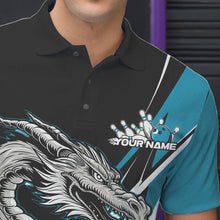 Load image into Gallery viewer, Custom Black And Blue Flame Dragon Bowling Jerseys, Dragon Men Bowling Team Polo Shirts IPHW8712