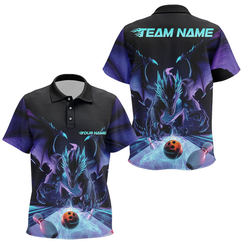 Custom Blue And Purple Dragon Bowling Jerseys, Dragon Bowling Team Polo Shirts For Kid IPHW8954