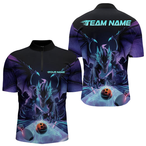 Custom Blue And Purple Dragon Bowling Jerseys, Dragon Bowling Team Quarter-Zip Shirts For Men IPHW8954