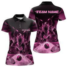 Load image into Gallery viewer, Custom Black And Pink Dragon Bowling Jerseys, Dragon Bowling Team Polo Shirts For Women IPHW8956