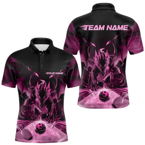Custom Black And Pink Dragon Bowling Jerseys, Dragon Bowling Team Polo Shirts For Men IPHW8956
