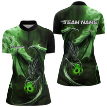 Load image into Gallery viewer, Custom Black And Green Flame Dragon Bowling Women Quarter-Zip Shirt, Dragon Bowler Jersey IPHW8965