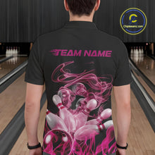 Load image into Gallery viewer, Custom Pink Skull Smoke Bowling Team Men Polo Shirts, Halloween Bowling Outfit IPHW9772