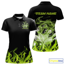 Load image into Gallery viewer, Custom Green Skull Smoke Bowling Team Women Polo Shirts, Halloween Bowling Outfit IPHW9773