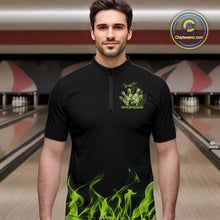 Load image into Gallery viewer, Custom Green Skull Smoke Bowling Team Men Quarter-Zip Shirts, Halloween Bowling Outfit IPHW9773