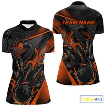 Load image into Gallery viewer, Custom Black And Orange Flame Bowling Team Women Quarter-Zip Shirts, Fire Bowling Jerseys IPHW9780