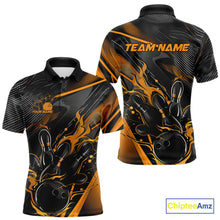 Load image into Gallery viewer, Custom Black And Yellow Flame Bowling Team Men Polo Shirts, Fire Bowling Jerseys IPHW9781