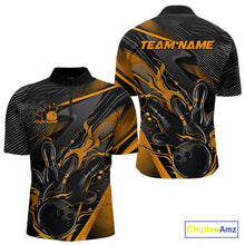 Load image into Gallery viewer, Custom Black And Yellow Flame Bowling Team Men Quarter-Zip Shirts, Fire Bowling Jerseys IPHW9781