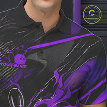 Load image into Gallery viewer, Custom Black And Purple Flame Bowling Team Men Polo Shirts, Fire Bowling Jerseys IPHW9782