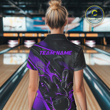 Load image into Gallery viewer, Custom Black And Purple Flame Bowling Team Women Quarter-Zip Shirts, Fire Bowling Jerseys IPHW9782
