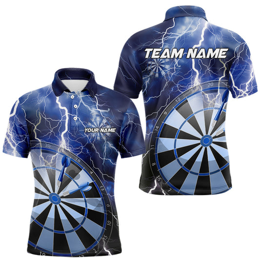 Custom Blue Thunder Lightning Dartboard Dart Polo Shirts For Men, Dart Tournament Team Shirt IPHW8488