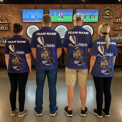 Custom Wisconsin State Flag Silver Dart Steel Tip Dart Men Polo Shirt, Dart Team Jerseys IPHW10560