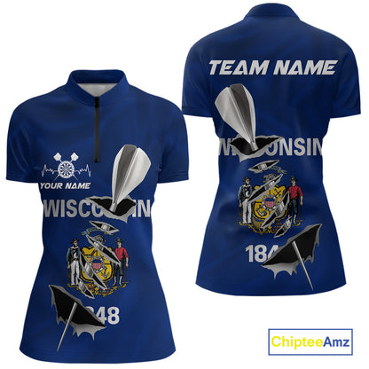 Custom Wisconsin State Flag Silver Dart Steel Tip Dart Women Shirt, Dart Team Jerseys IPHW10560