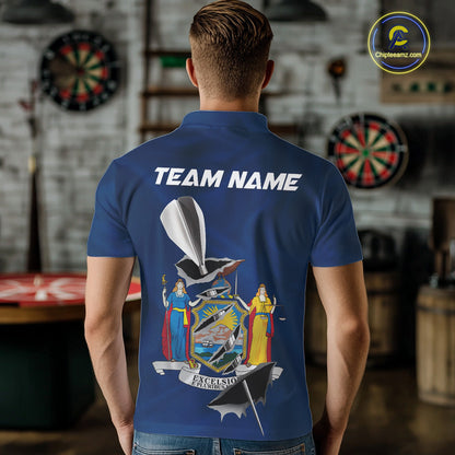 Custom New York State Flag Silver Dart Steel Tip Dart Men Polo Shirt, Dart Team Jerseys IPHW10562
