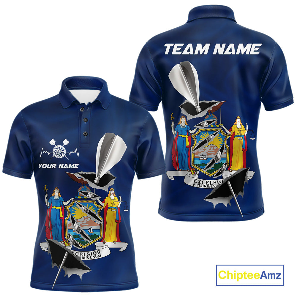 Custom New York State Flag Silver Dart Steel Tip Dart Men Polo Shirt, Dart Team Jerseys IPHW10562